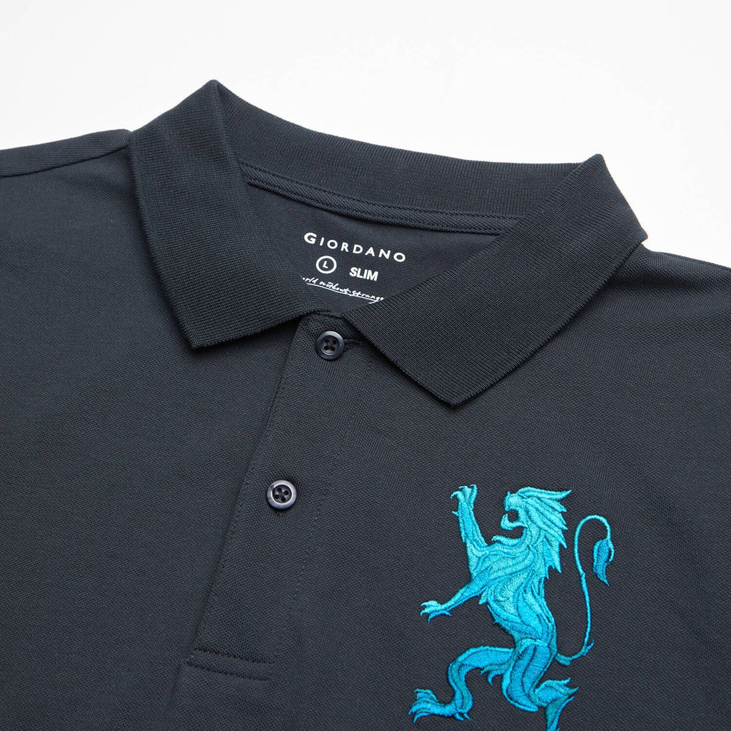 Men’s Slim Fit 3D Lion Embroidery Lycra Pique Polo