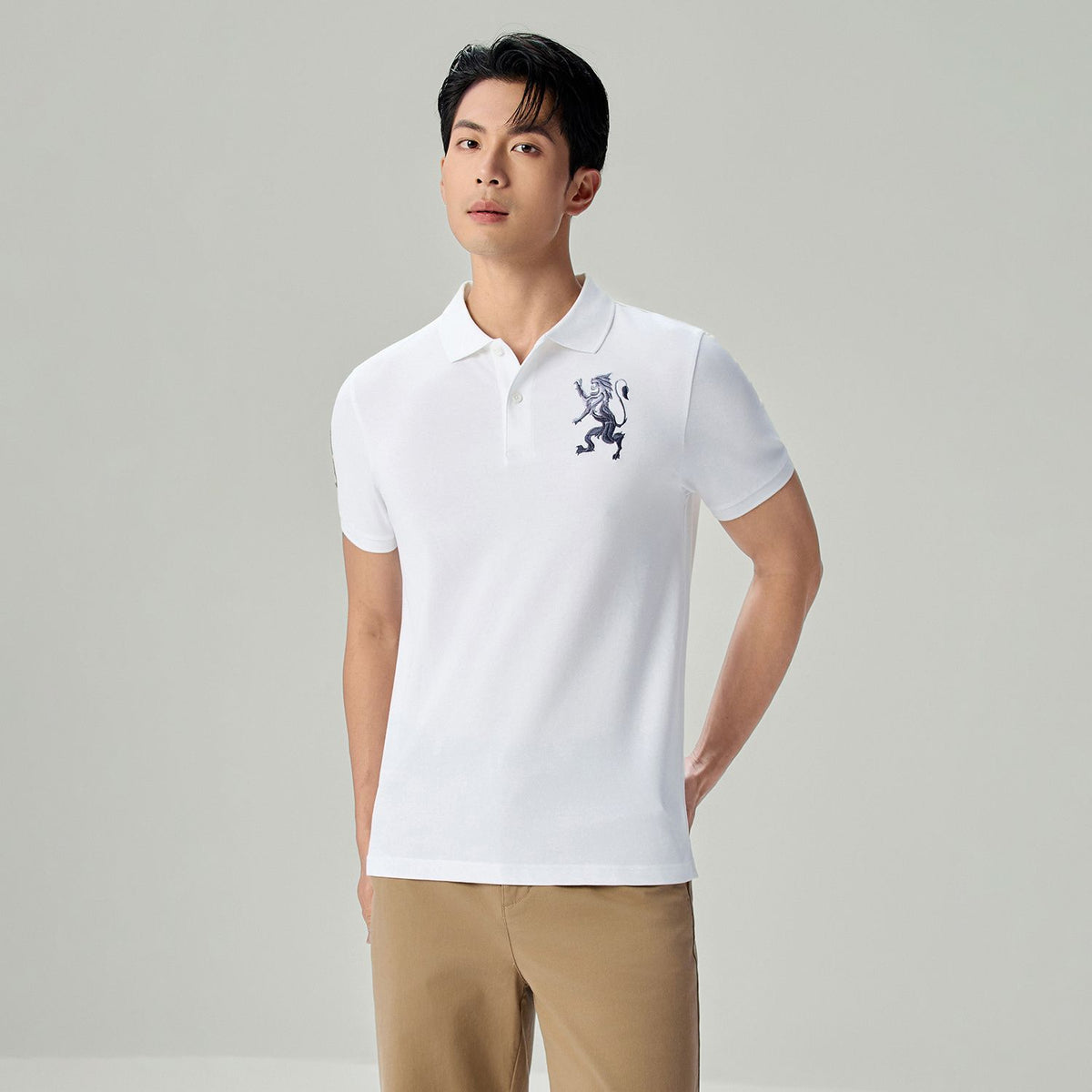 Men’s Slim Fit 3D Lion Embroidery Lycra Pique Polo