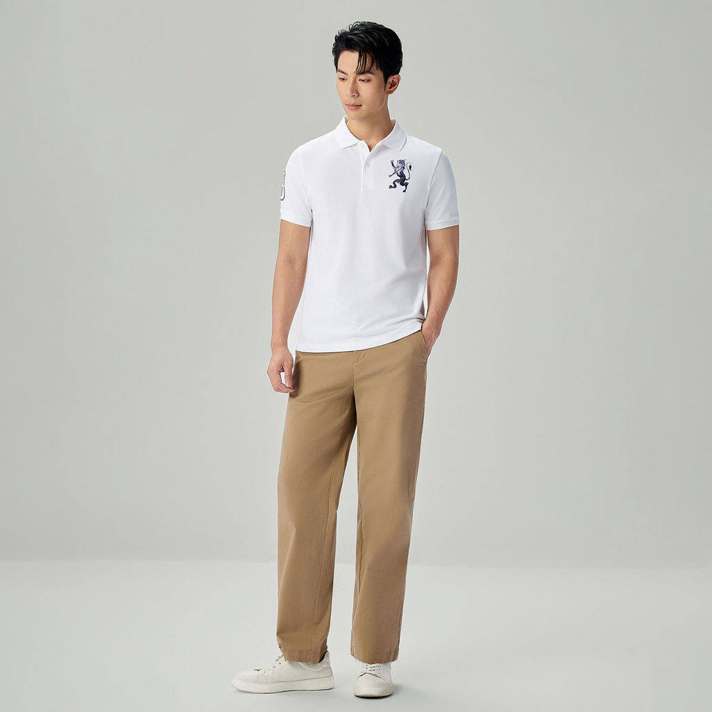 Men’s Slim Fit 3D Lion Embroidery Lycra Pique Polo