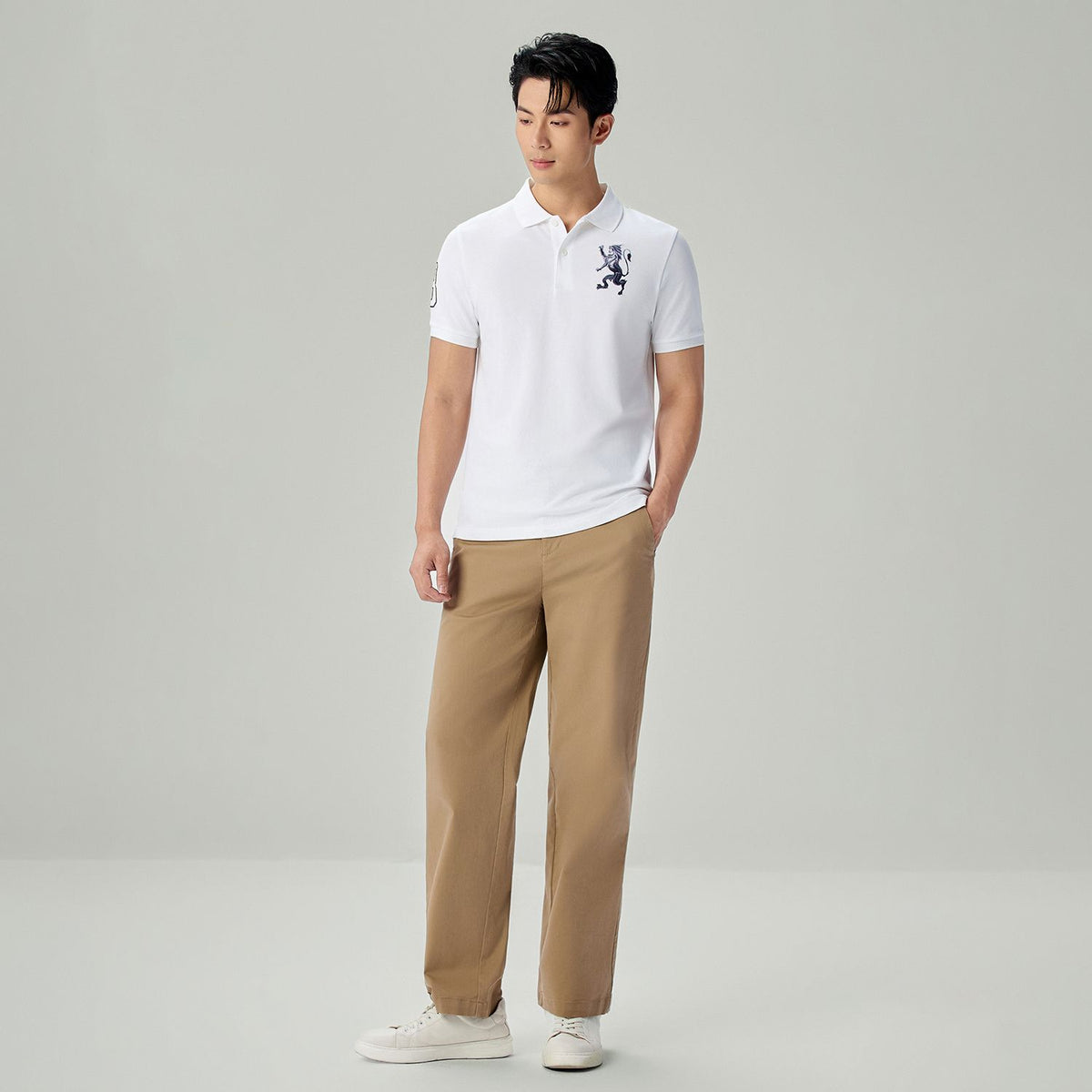 Men’s Slim Fit 3D Lion Embroidery Lycra Pique Polo
