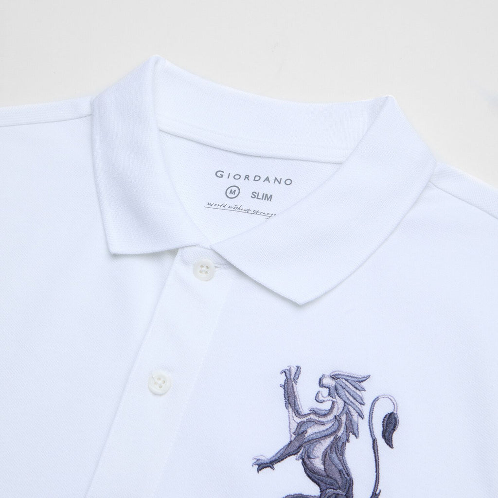 Men’s Slim Fit 3D Lion Embroidery Lycra Pique Polo
