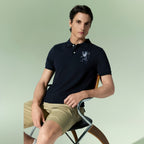 Men’s Slim Fit 3D Lion Embroidery Lycra Pique Polo