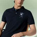 Men’s Slim Fit 3D Lion Embroidery Lycra Pique Polo
