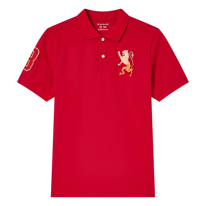 Men’s Slim Fit 3D Lion Embroidery Lycra Pique Polo