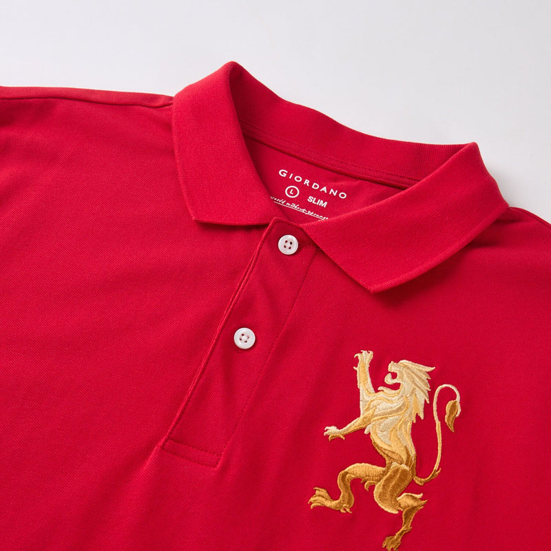 Men’s Slim Fit 3D Lion Embroidery Lycra Pique Polo