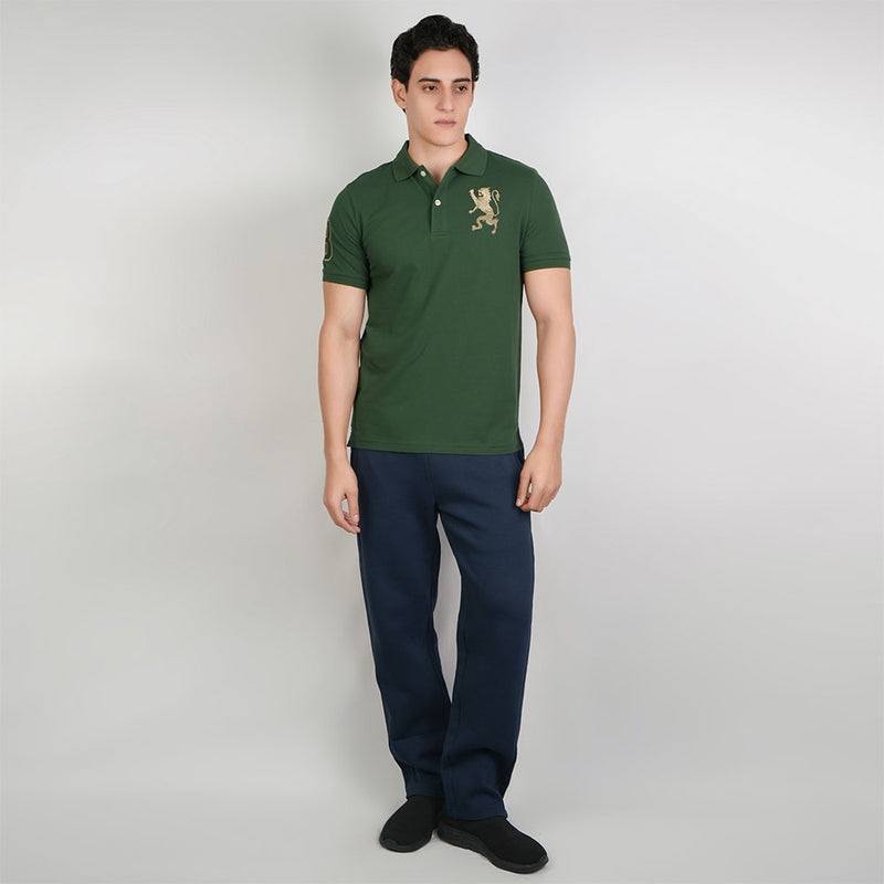 Men’s Slim Fit 3D Lion Embroidery Lycra Pique Polo