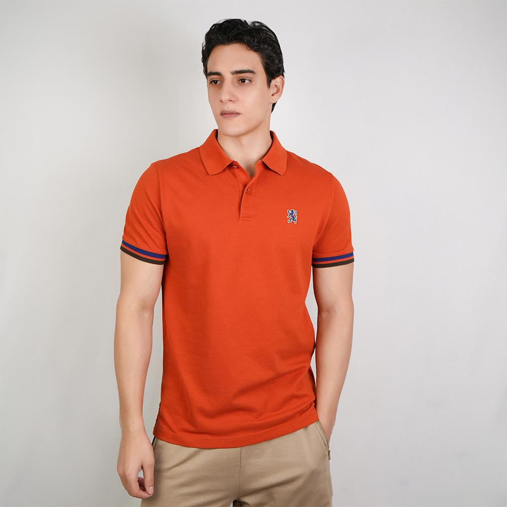 Men’s Cotton Slim Performance Polo with Small Lion Embroidery
