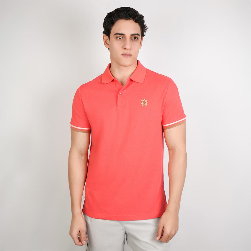 Men’s Cotton Slim Performance Polo with Small Lion Embroidery