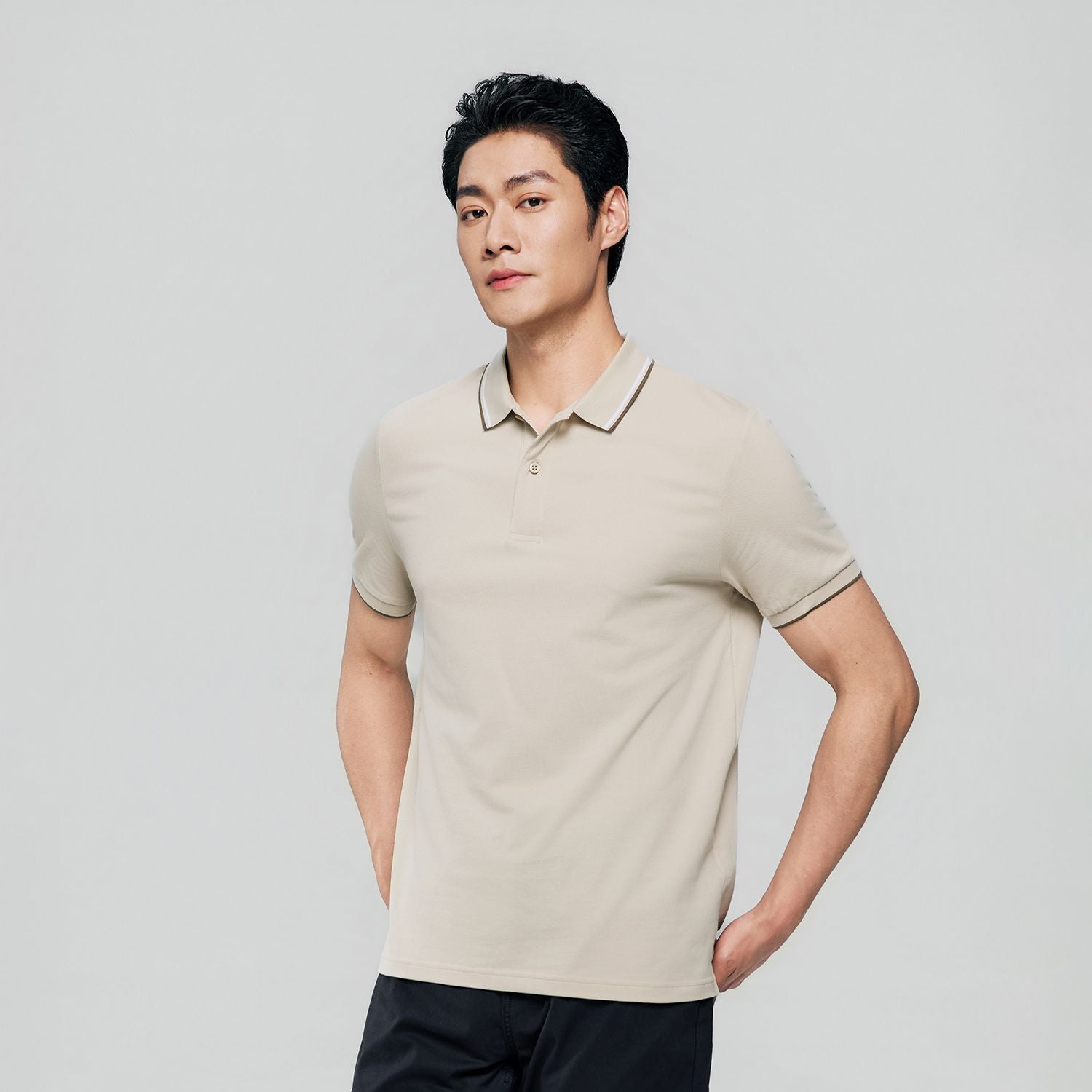 Men’s Slim Pique Solid Polo with Flat Knit Collar