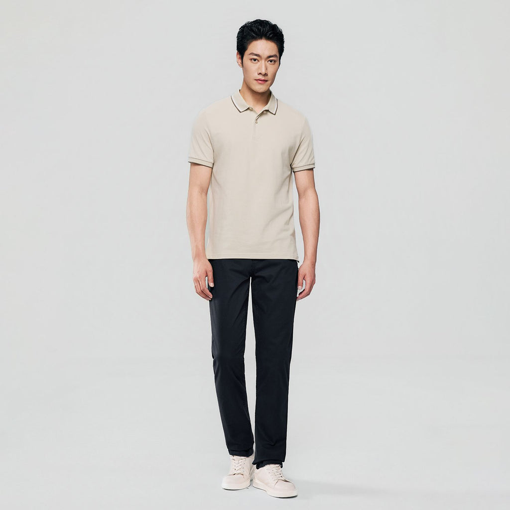 Men’s Slim Pique Solid Polo with Flat Knit Collar