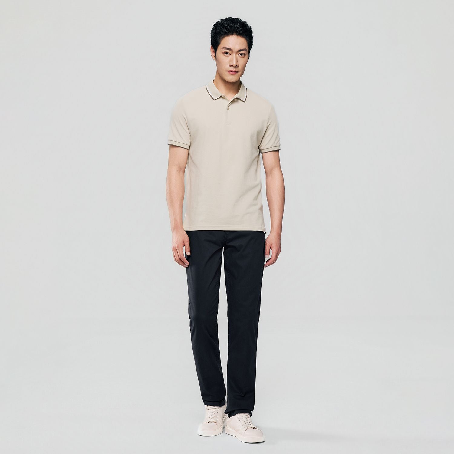 Men’s Slim Pique Solid Polo with Flat Knit Collar