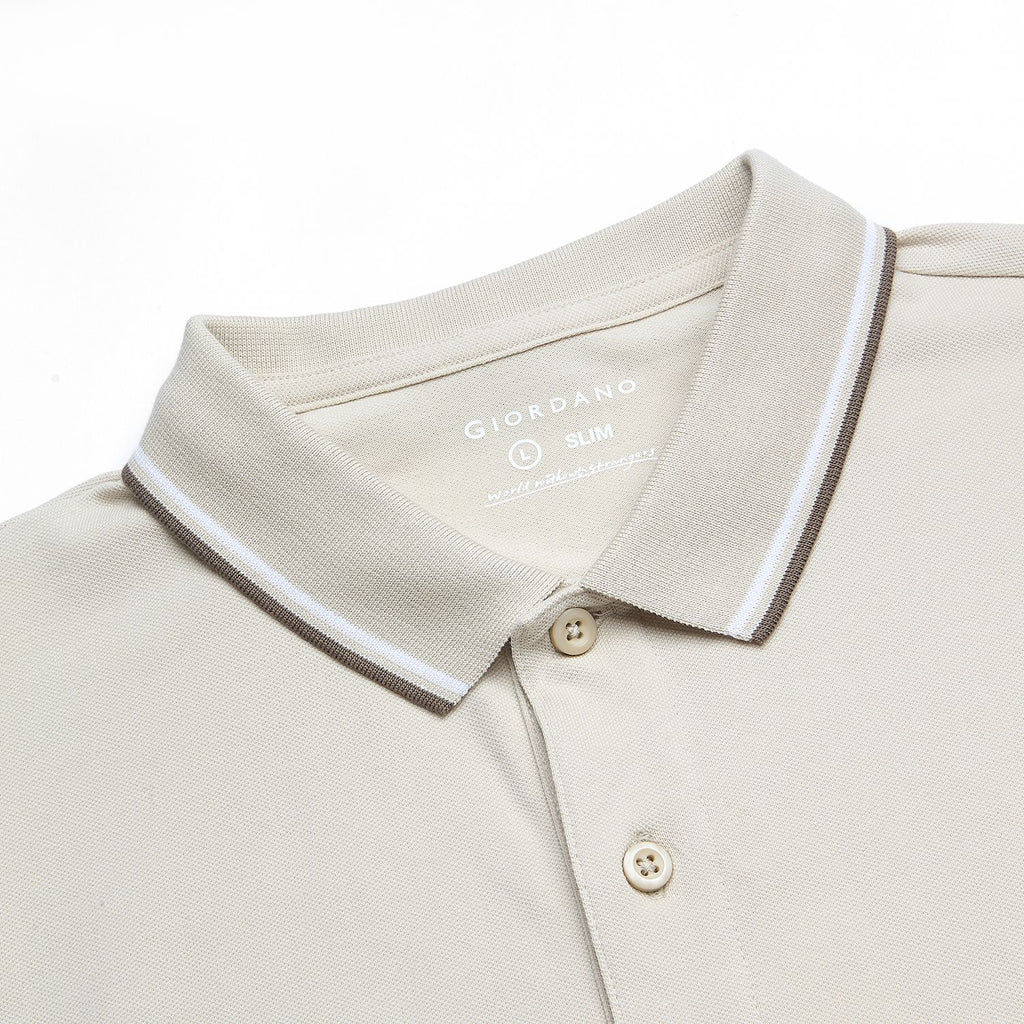 Men’s Slim Pique Solid Polo with Flat Knit Collar