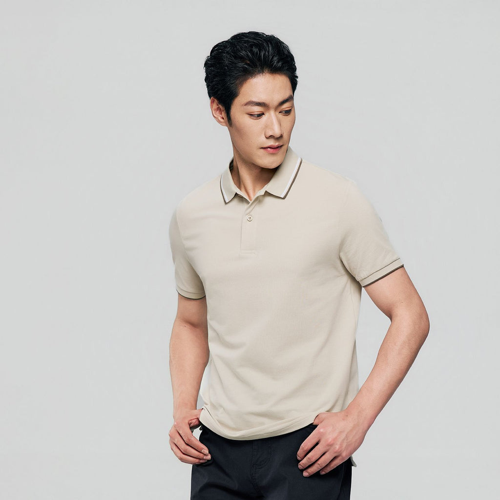Men’s Slim Pique Solid Polo with Flat Knit Collar
