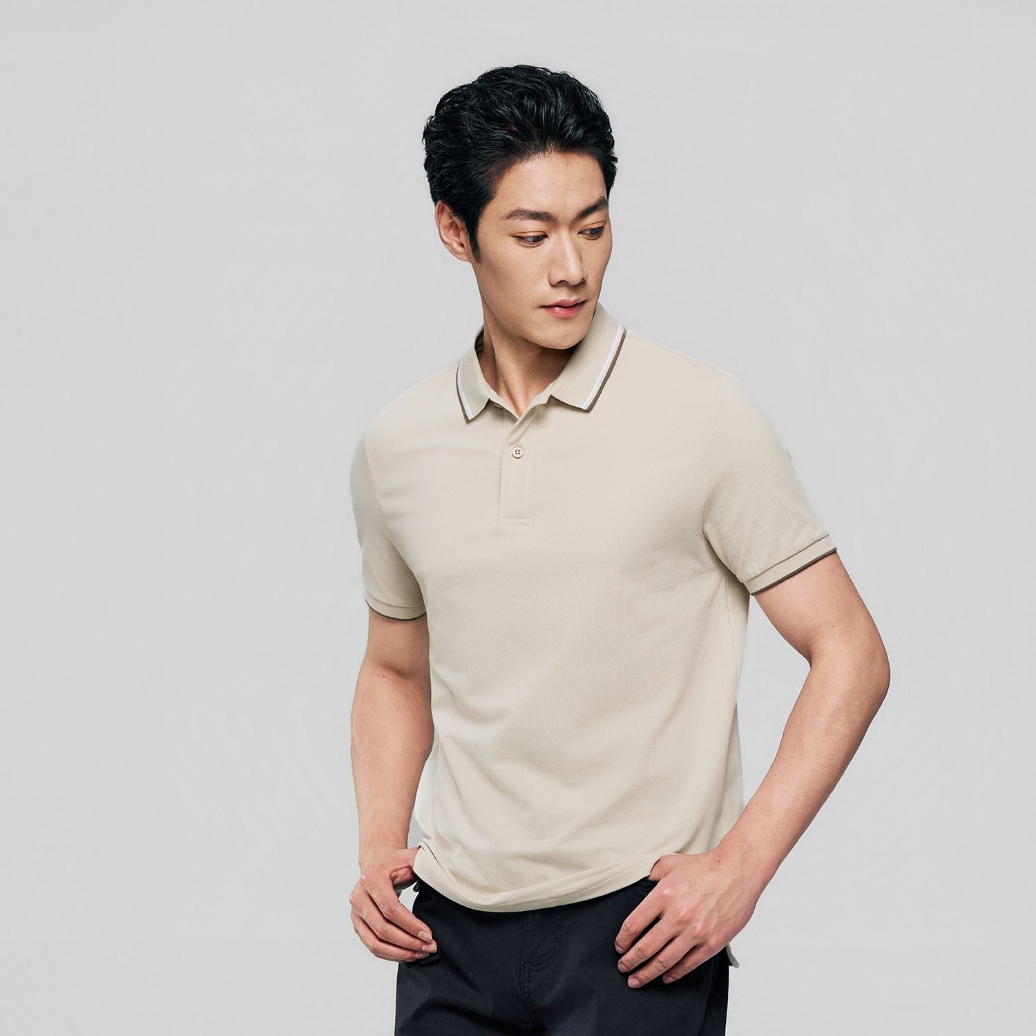 Men’s Slim Pique Solid Polo with Flat Knit Collar