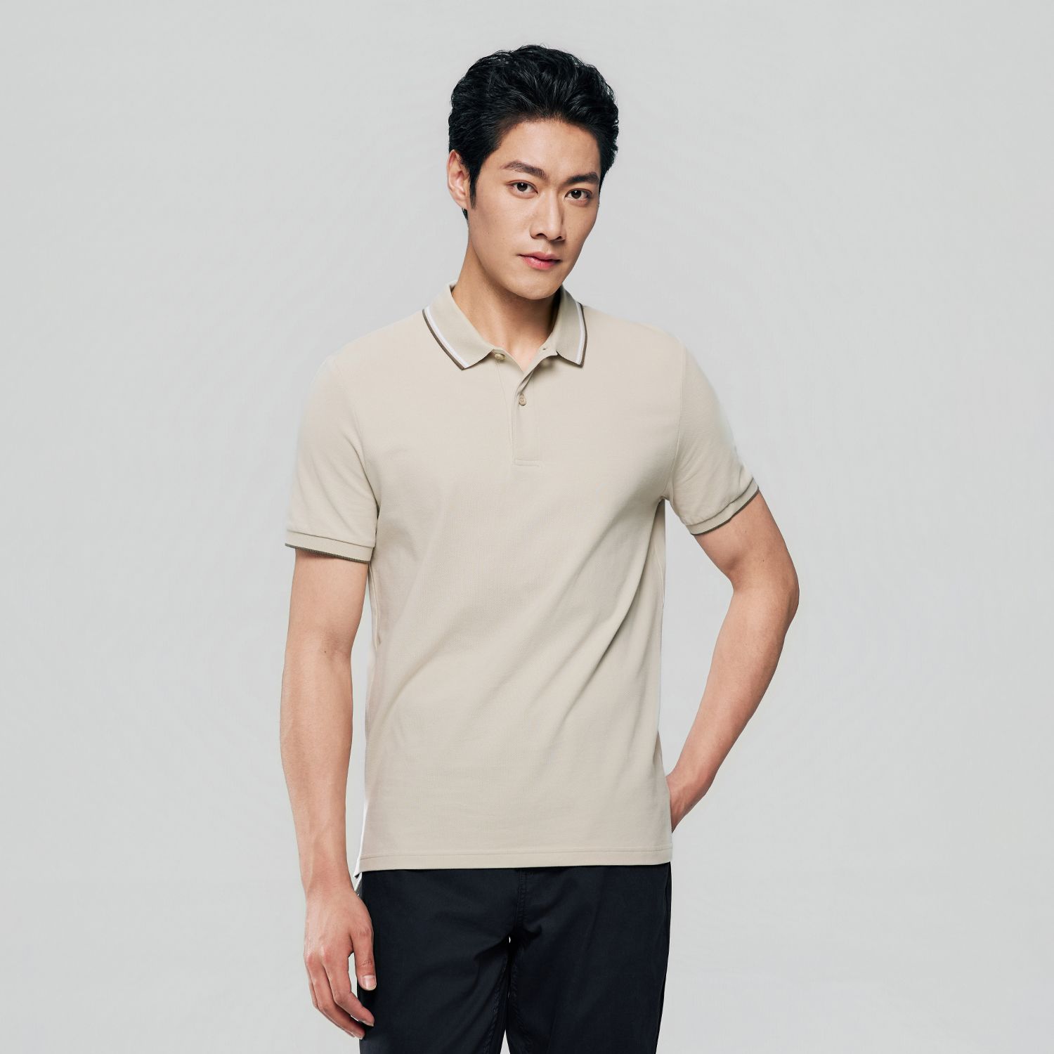 Men’s Slim Pique Solid Polo with Flat Knit Collar
