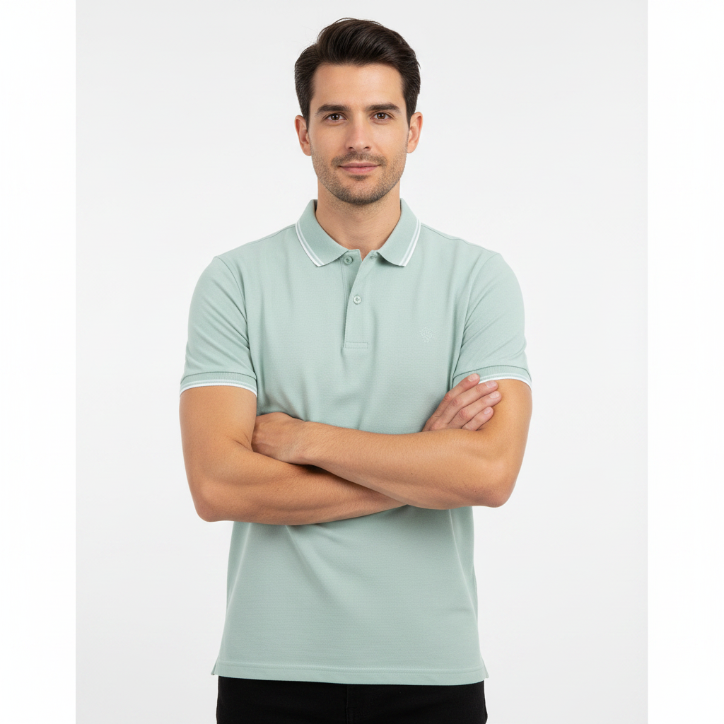 Men’s Slim Pique Solid Polo with Flat Knit Collar