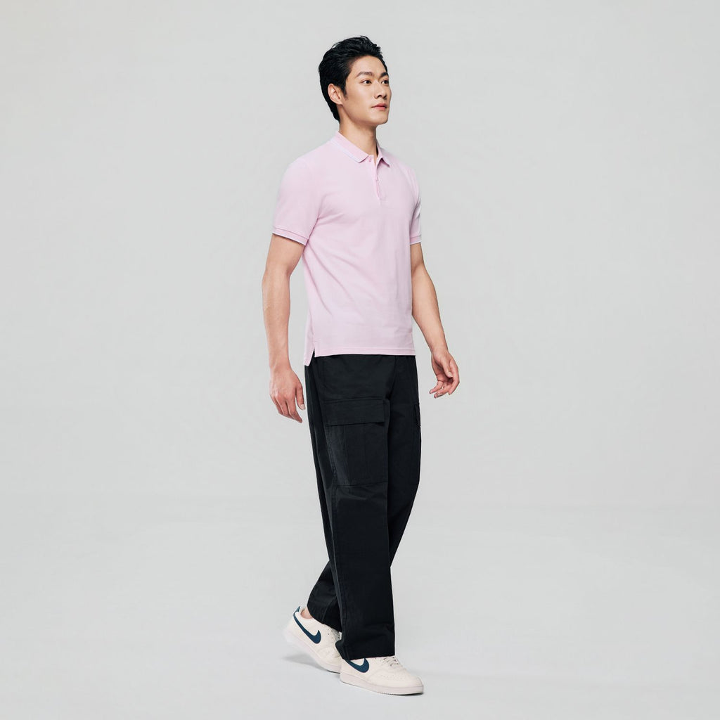 Men’s Slim Pique Solid Polo with Flat Knit Collar