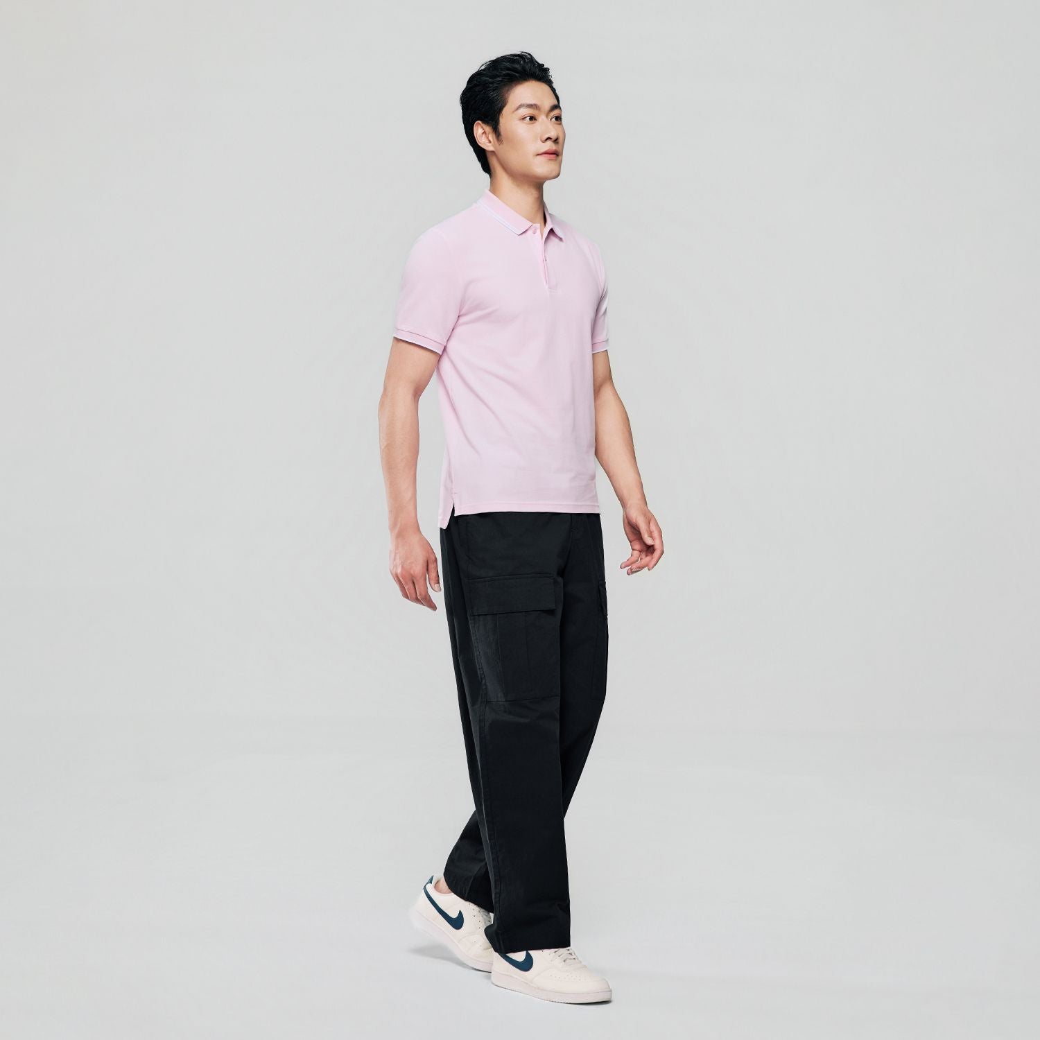 Men’s Slim Pique Solid Polo with Flat Knit Collar