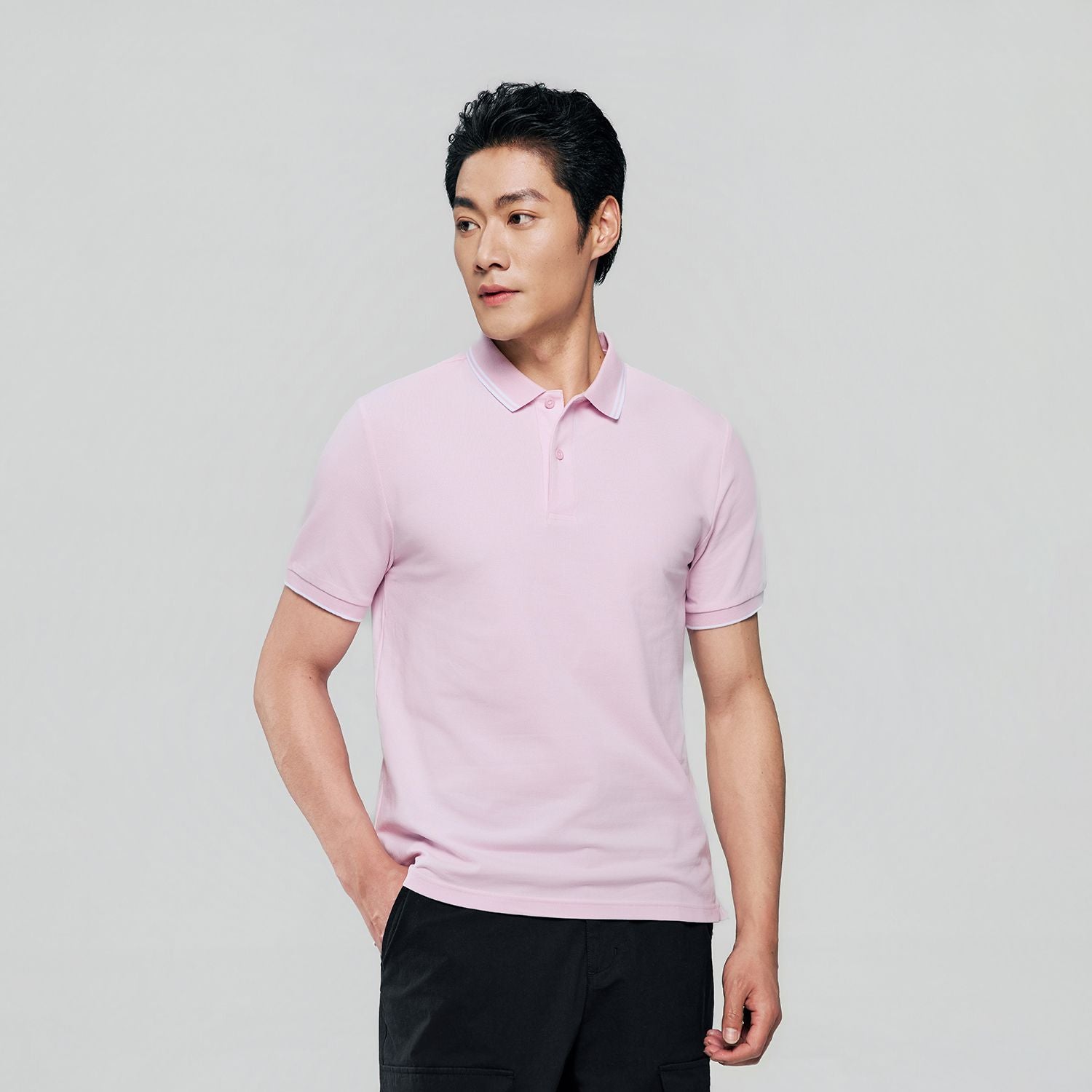 Men’s Slim Pique Solid Polo with Flat Knit Collar