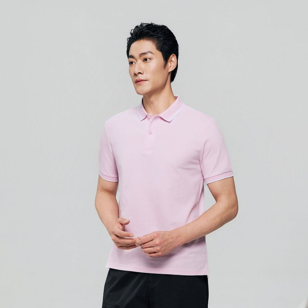 Men’s Slim Pique Solid Polo with Flat Knit Collar