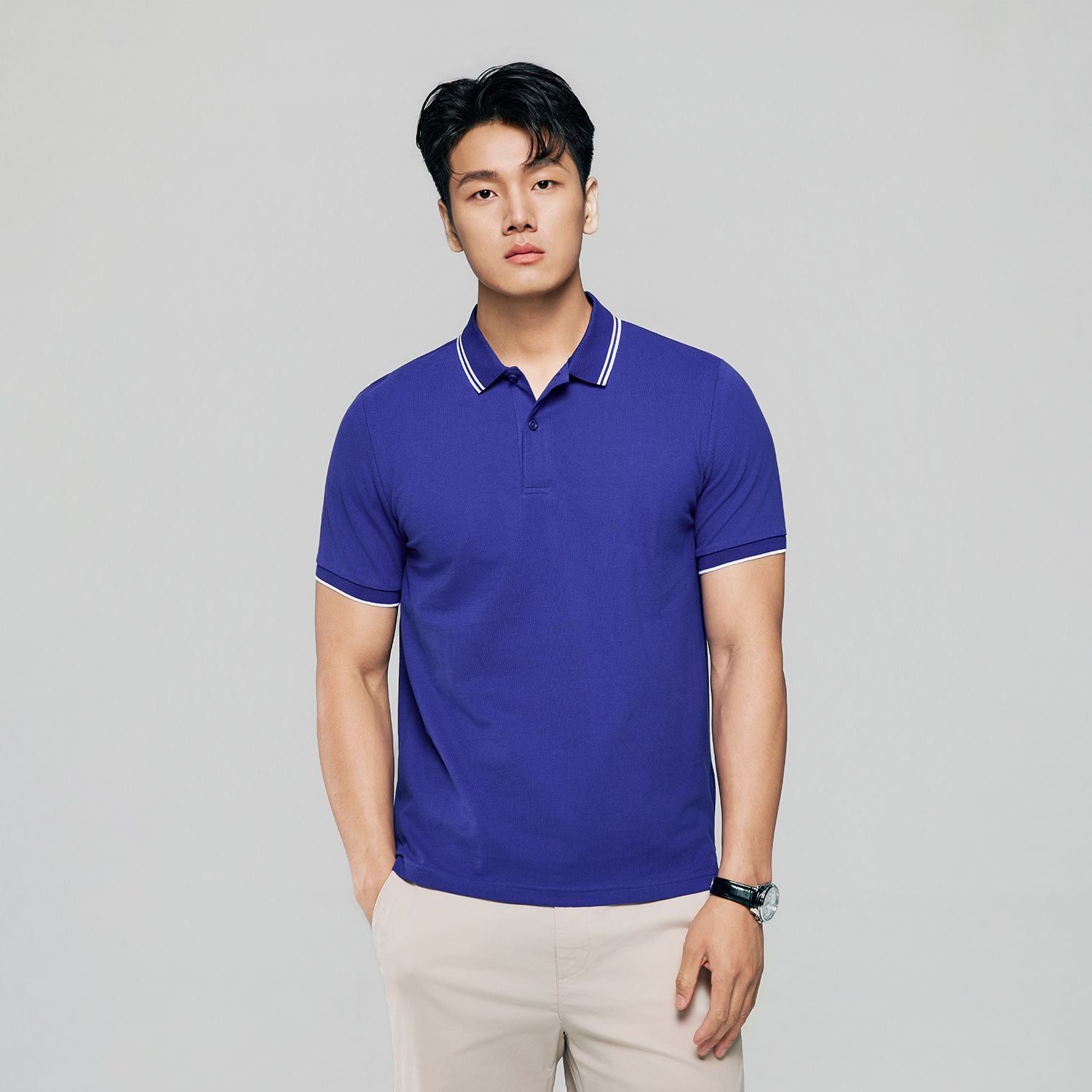 Men’s Slim Pique Solid Polo with Flat Knit Collar
