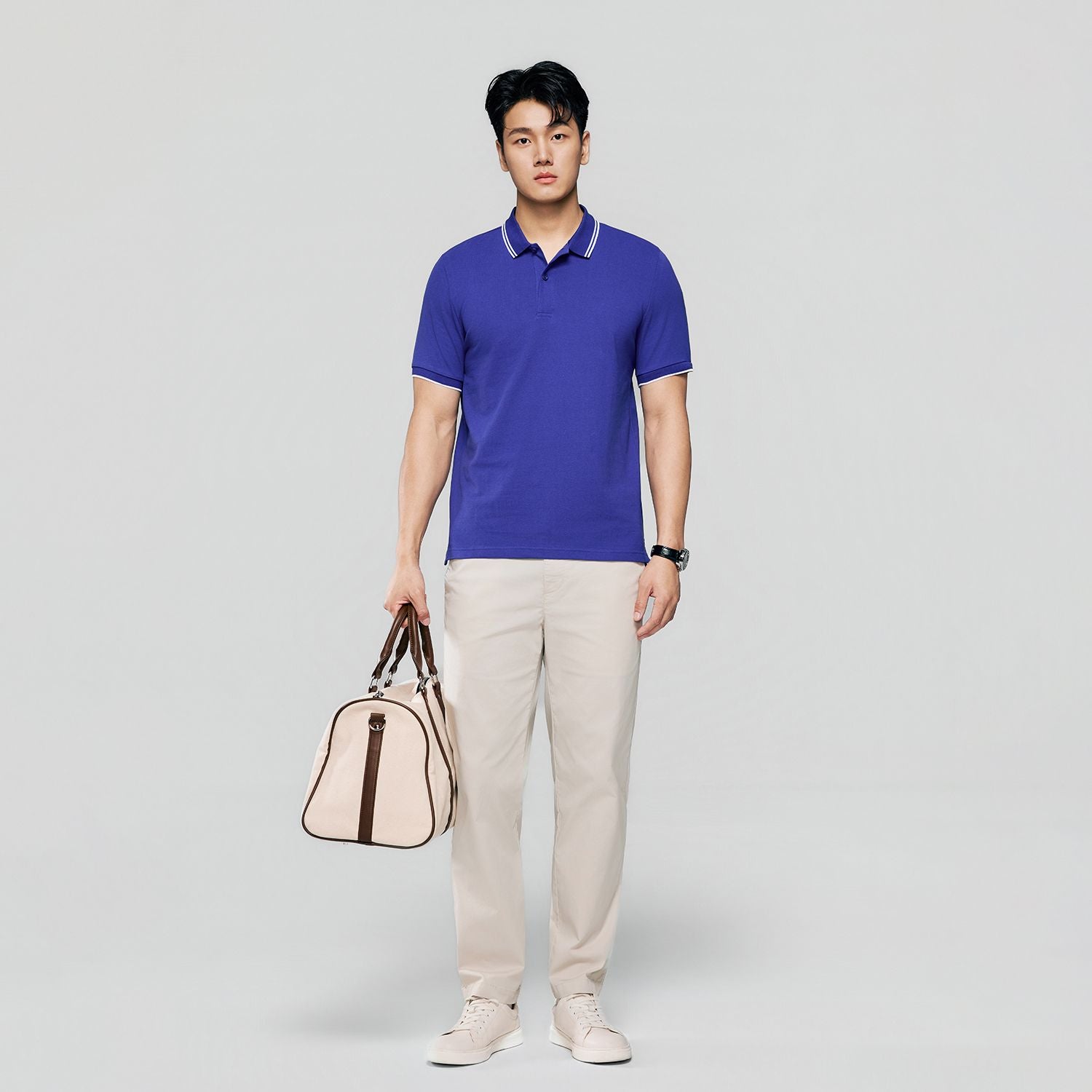 Men’s Slim Pique Solid Polo with Flat Knit Collar