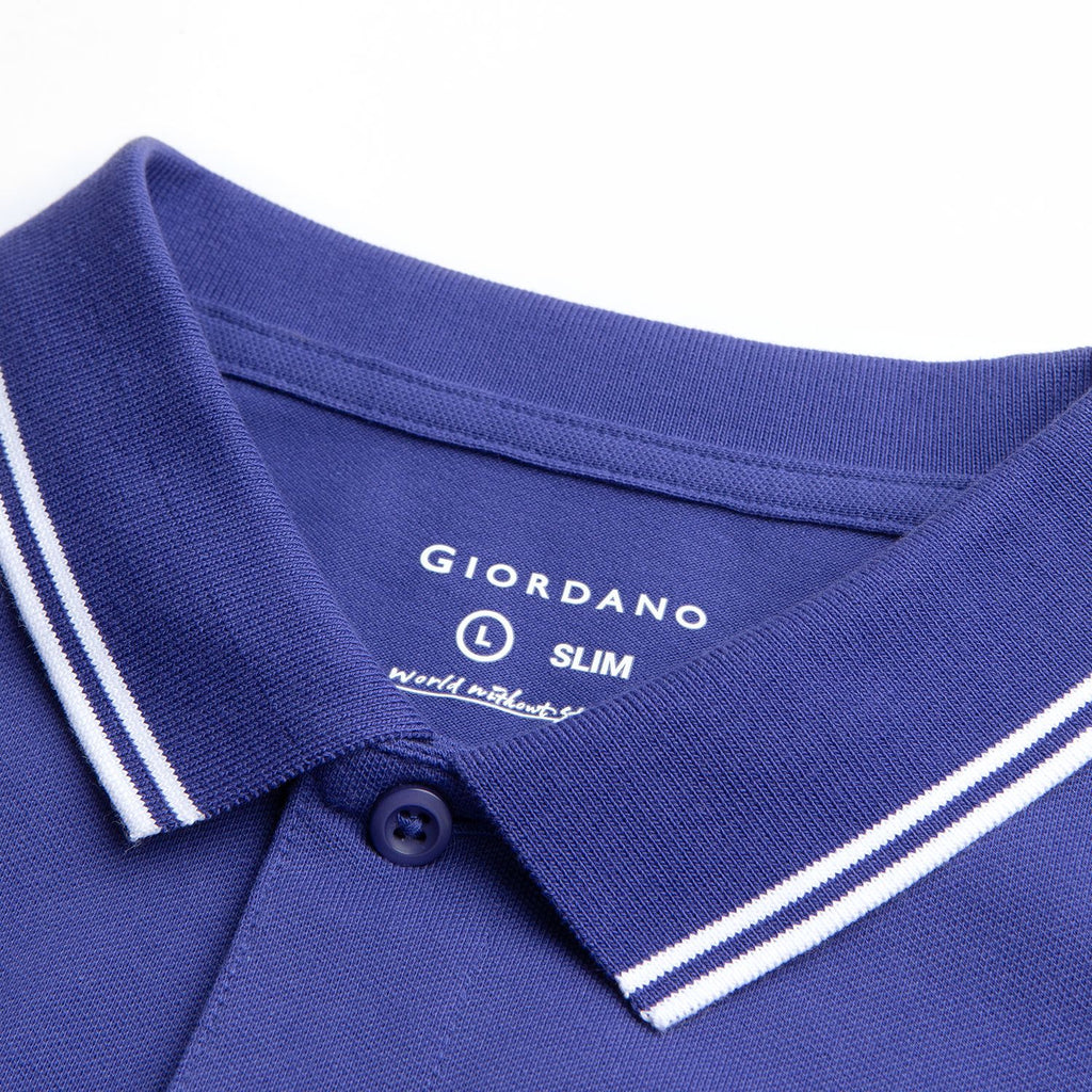Men’s Slim Pique Solid Polo with Flat Knit Collar