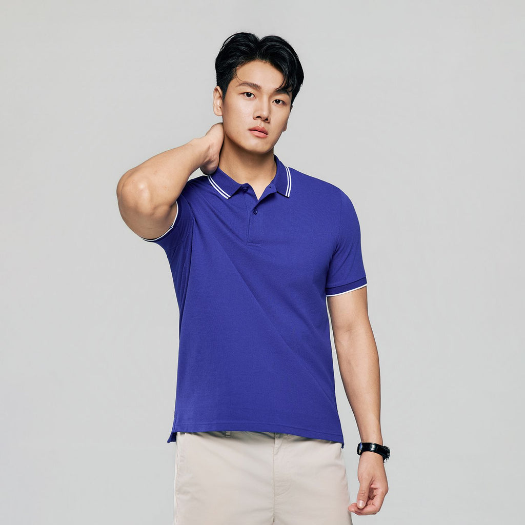 Men’s Slim Pique Solid Polo with Flat Knit Collar