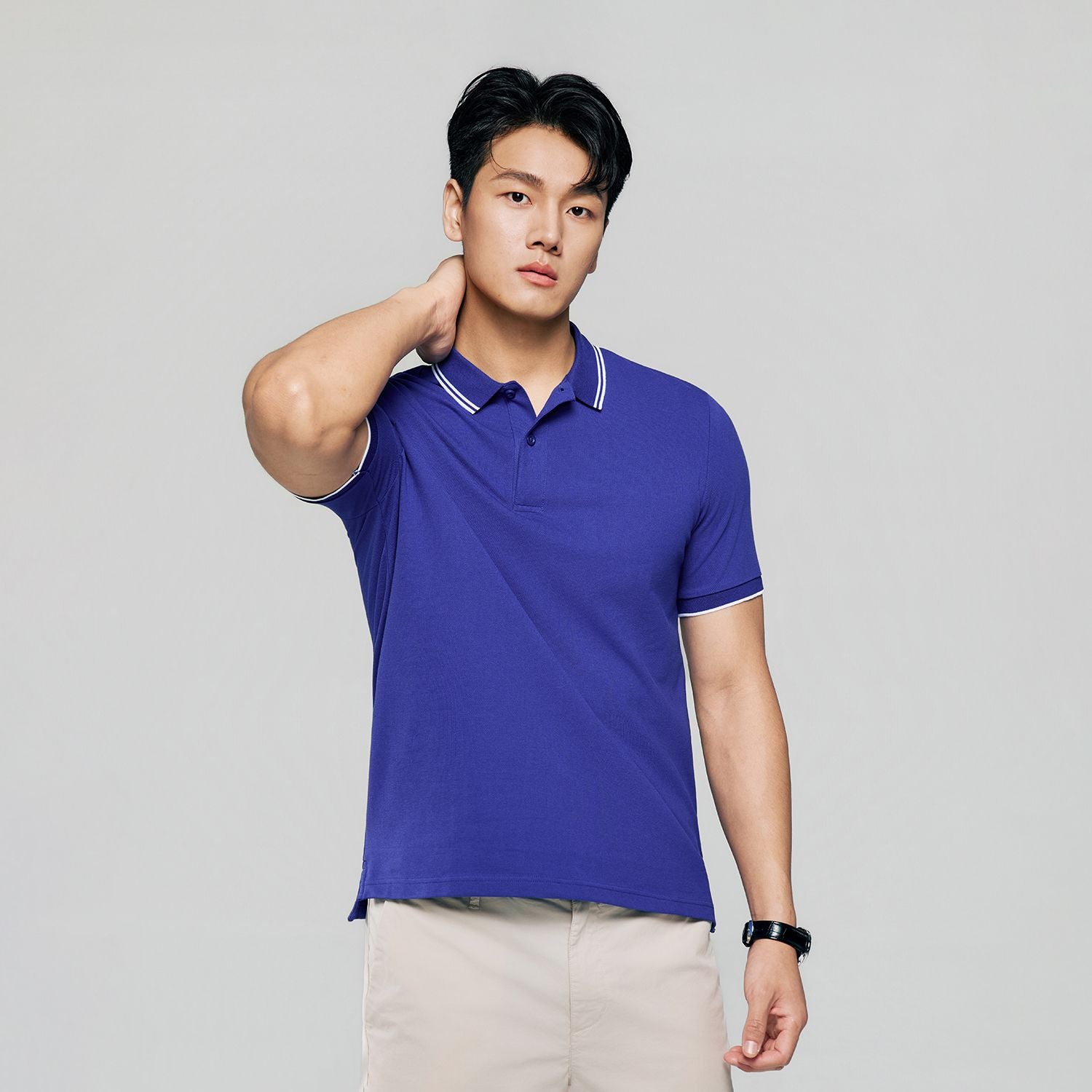 Men’s Slim Pique Solid Polo with Flat Knit Collar