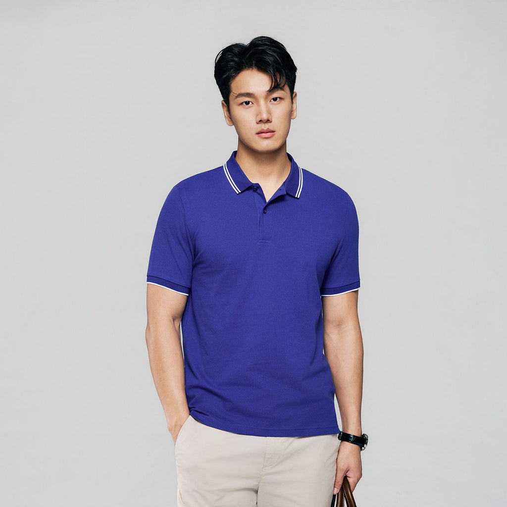 Men’s Slim Pique Solid Polo with Flat Knit Collar