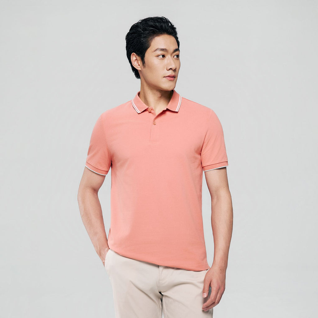 Men’s Slim Pique Solid Polo with Flat Knit Collar