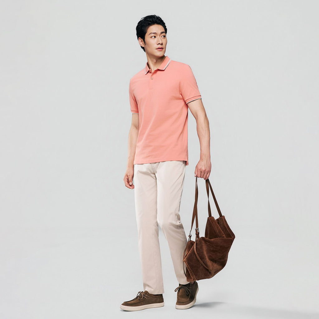 Men’s Slim Pique Solid Polo with Flat Knit Collar