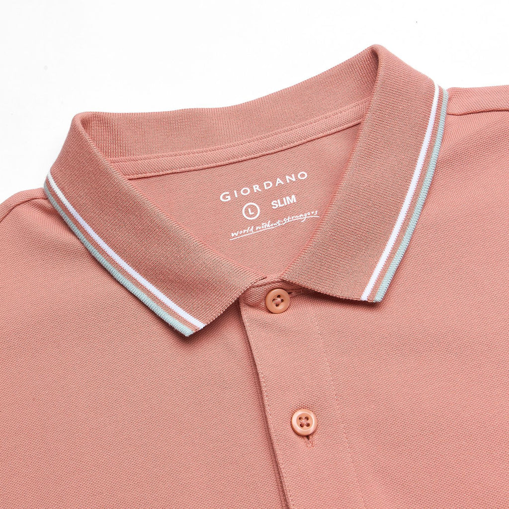 Men’s Slim Pique Solid Polo with Flat Knit Collar