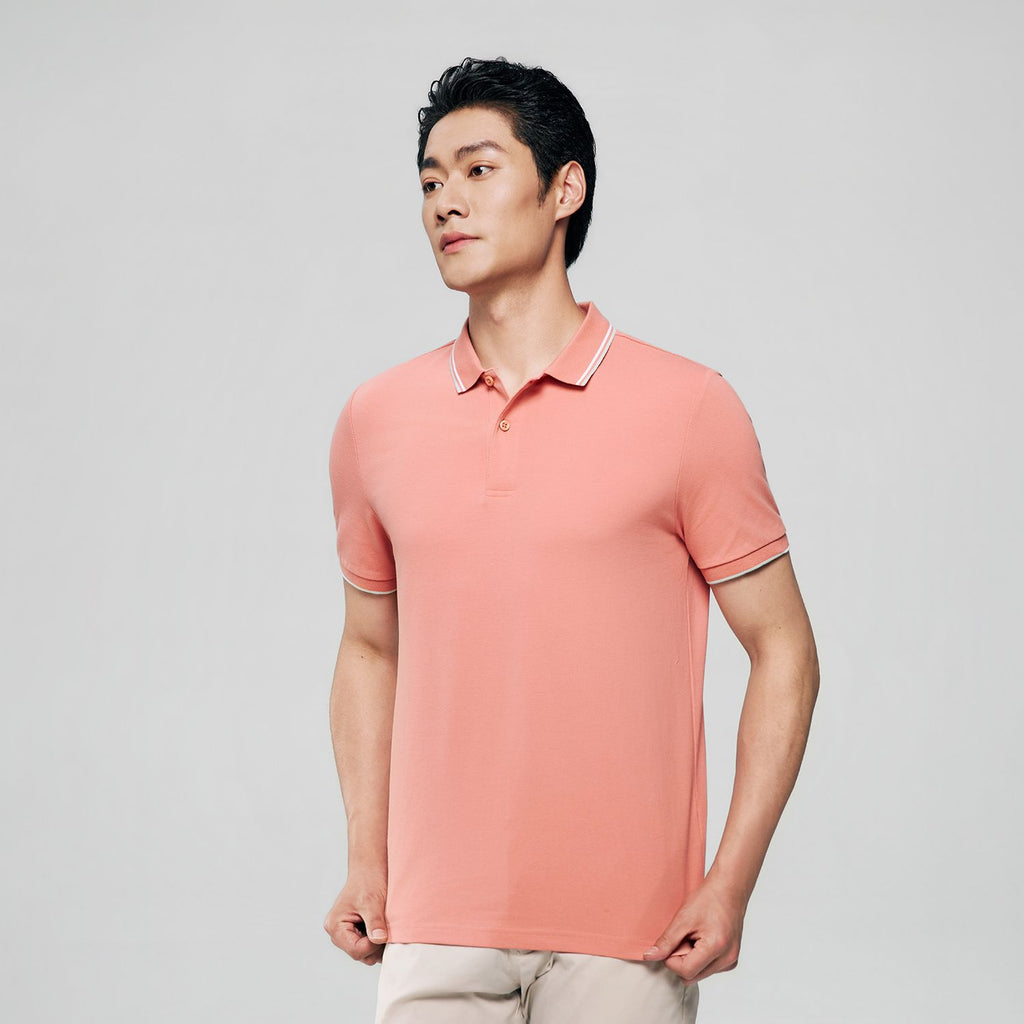 Men’s Slim Pique Solid Polo with Flat Knit Collar