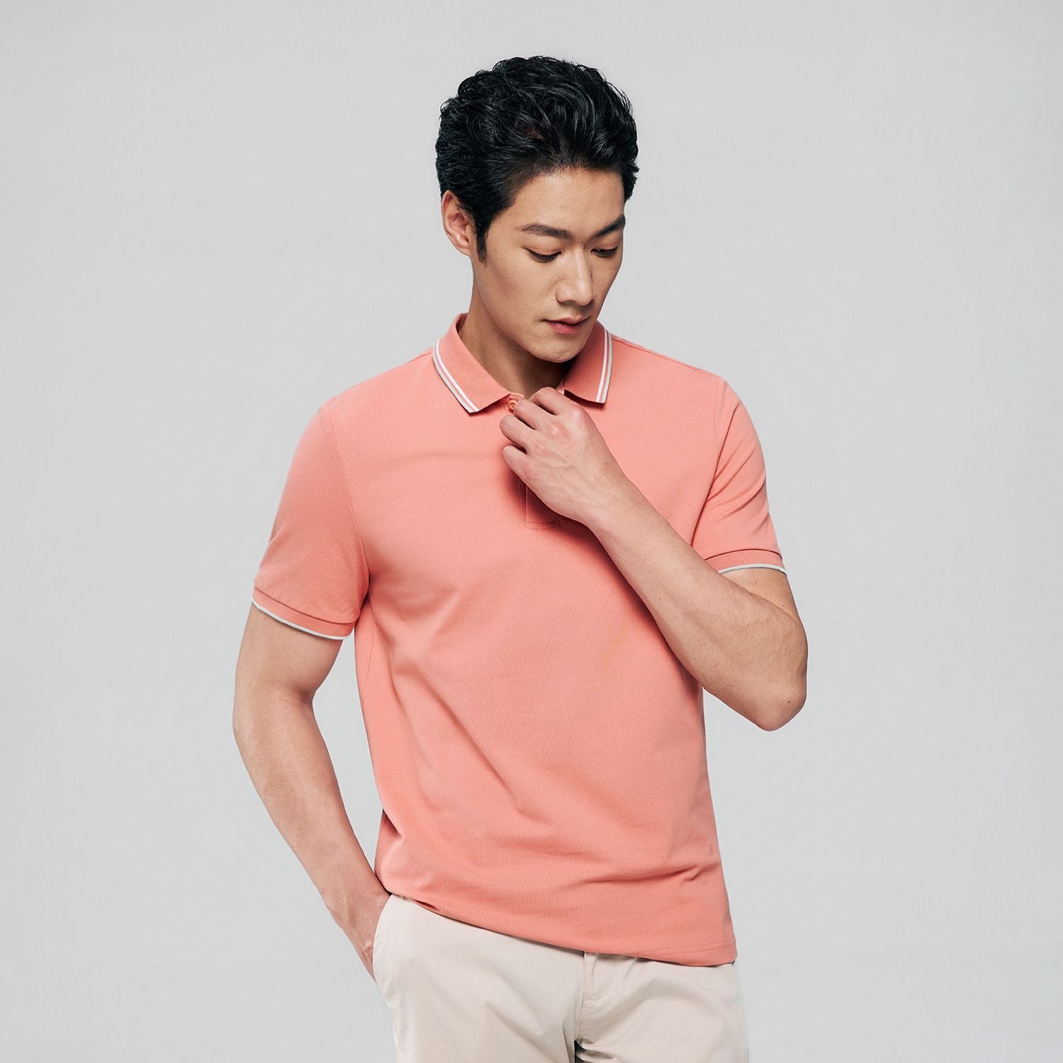 Men’s Slim Pique Solid Polo with Flat Knit Collar