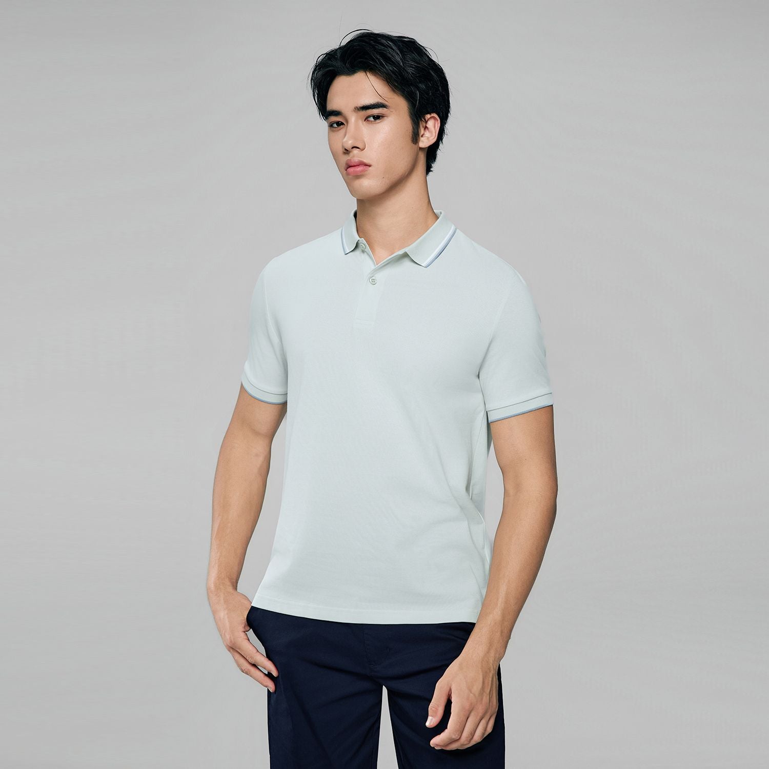 Men’s Slim Pique Solid Polo with Flat Knit Collar