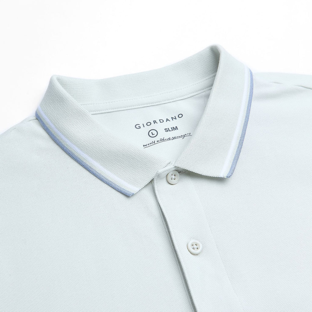 Men’s Slim Pique Solid Polo with Flat Knit Collar