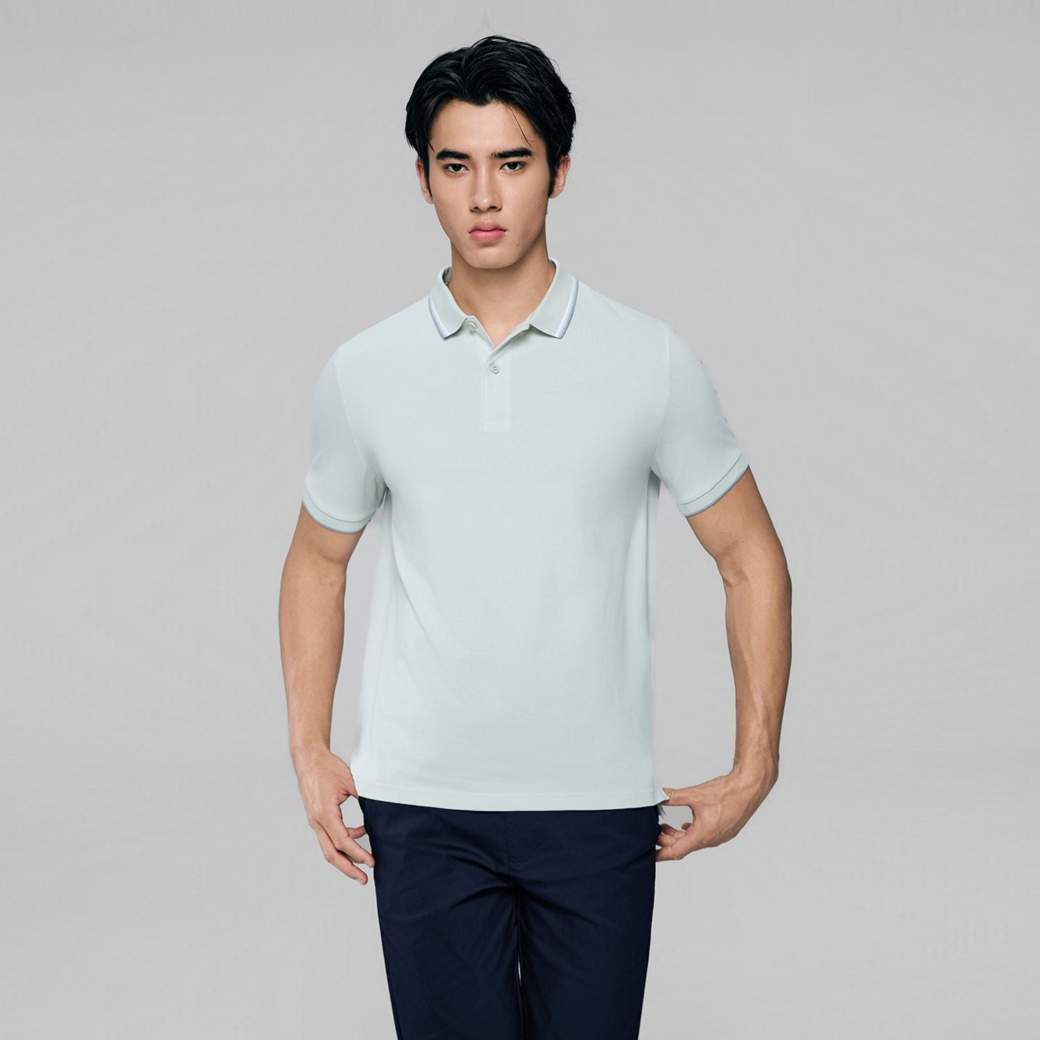 Men’s Slim Pique Solid Polo with Flat Knit Collar