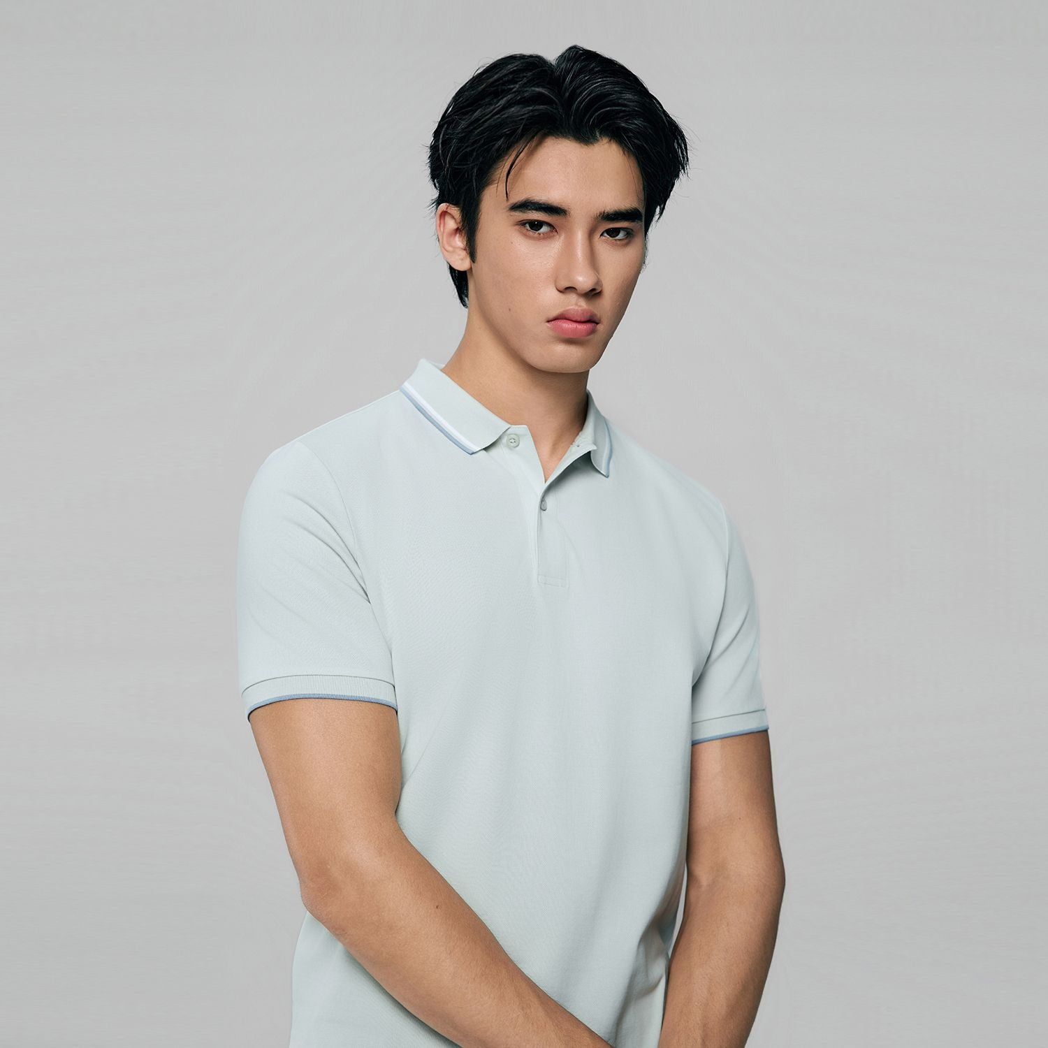 Men’s Slim Pique Solid Polo with Flat Knit Collar
