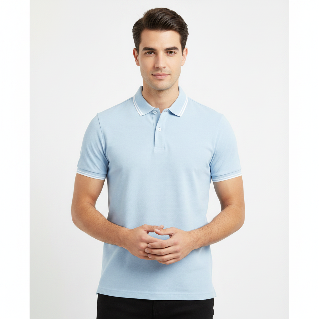 Men’s Slim Pique Solid Polo with Flat Knit Collar