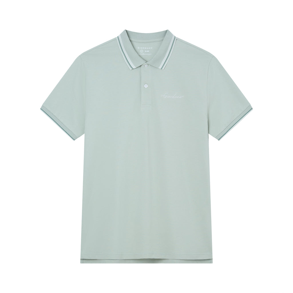 Men’s Slim Pique Polo with Contrast Collar & Signature Embroidery
