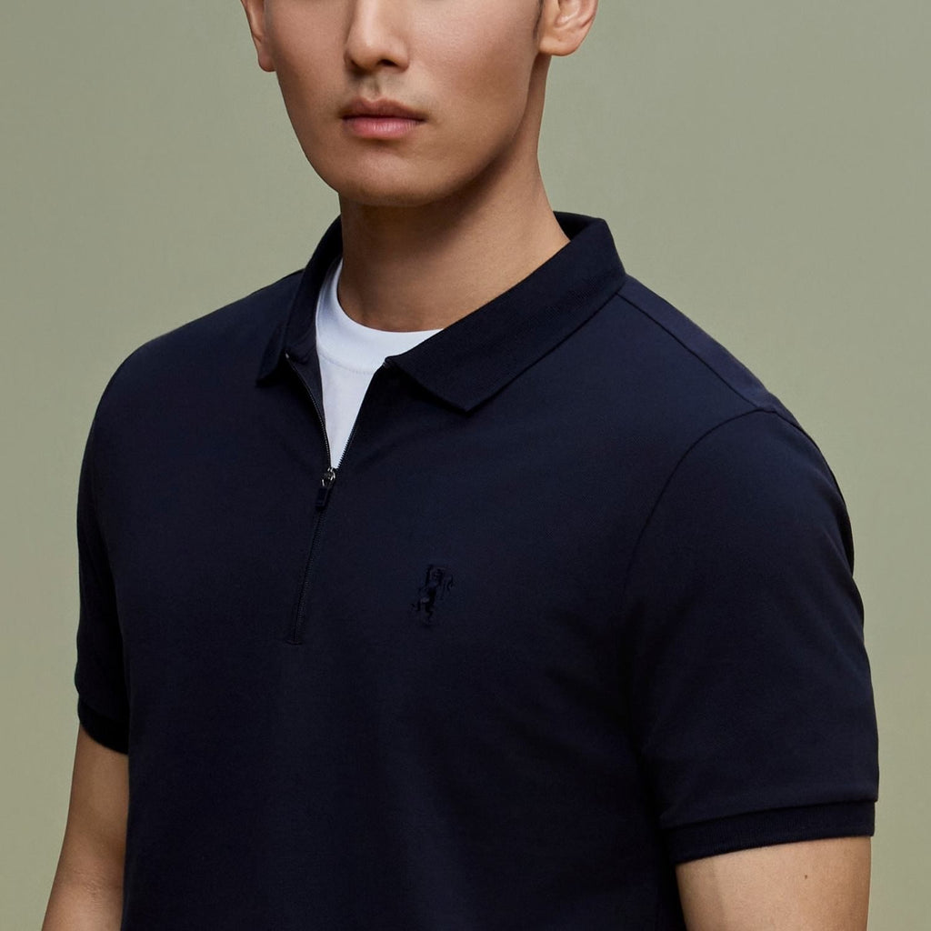Men's Slim Fit Small Lion Zipper Polo