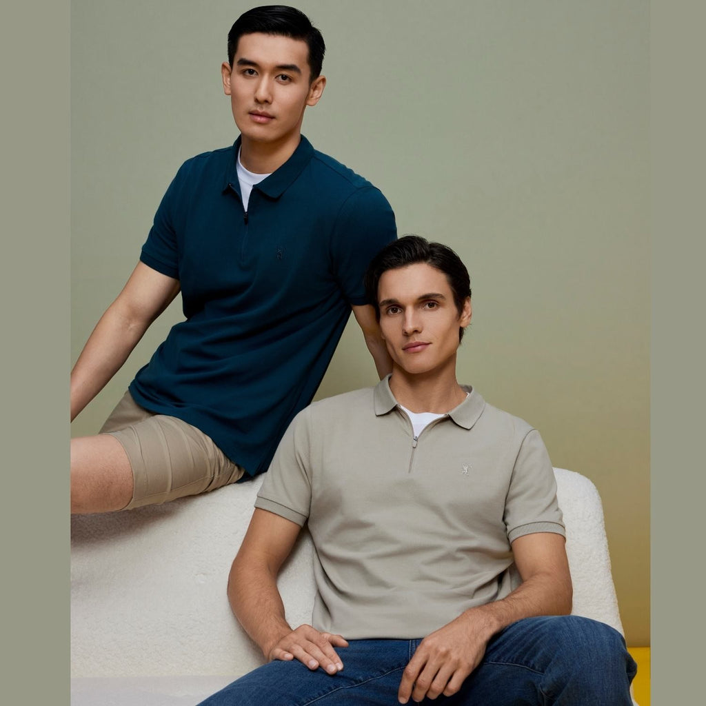 Men's Slim Fit Small Lion Zipper Polo