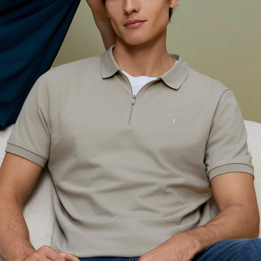 Men's Slim Fit Small Lion Zipper Polo