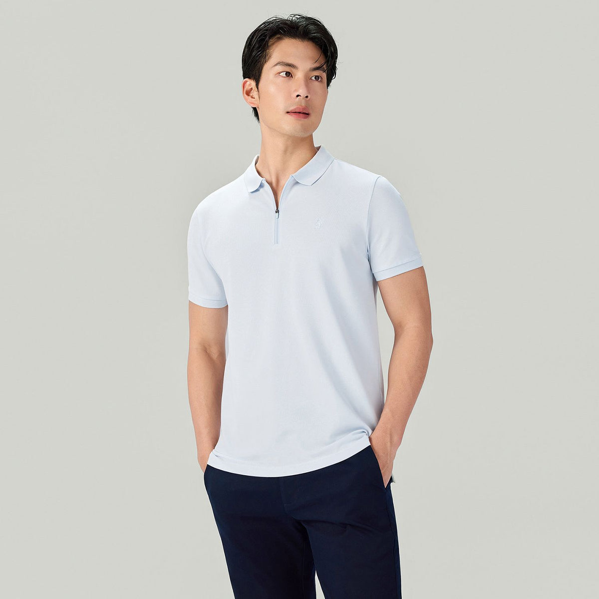 Men's Slim Fit Small Lion Zipper Polo