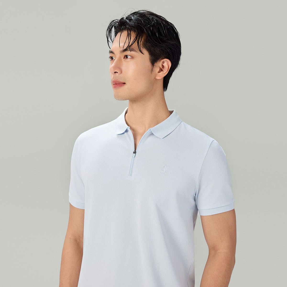 Men's Slim Fit Small Lion Zipper Polo