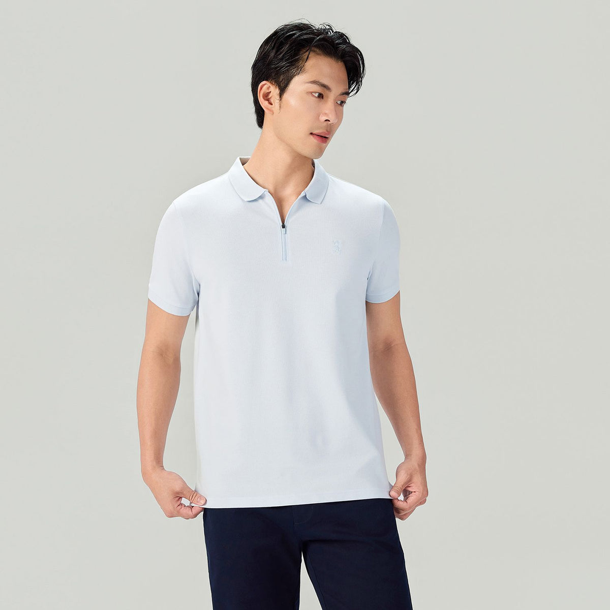 Men's Slim Fit Small Lion Zipper Polo