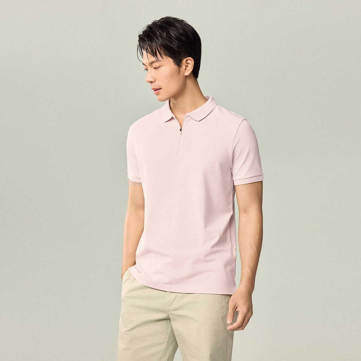 Men's Slim Fit Small Lion Zipper Polo