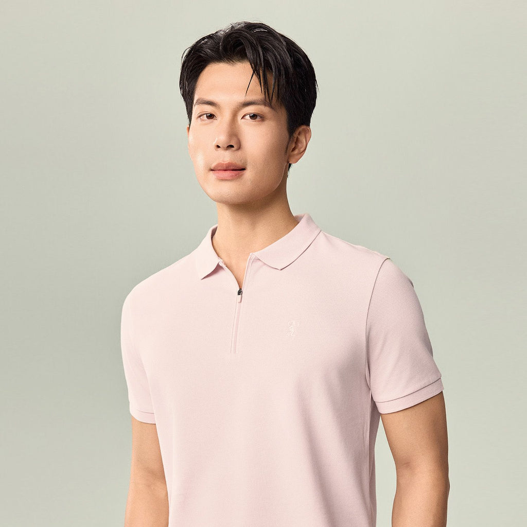 Men's Slim Fit Small Lion Zipper Polo
