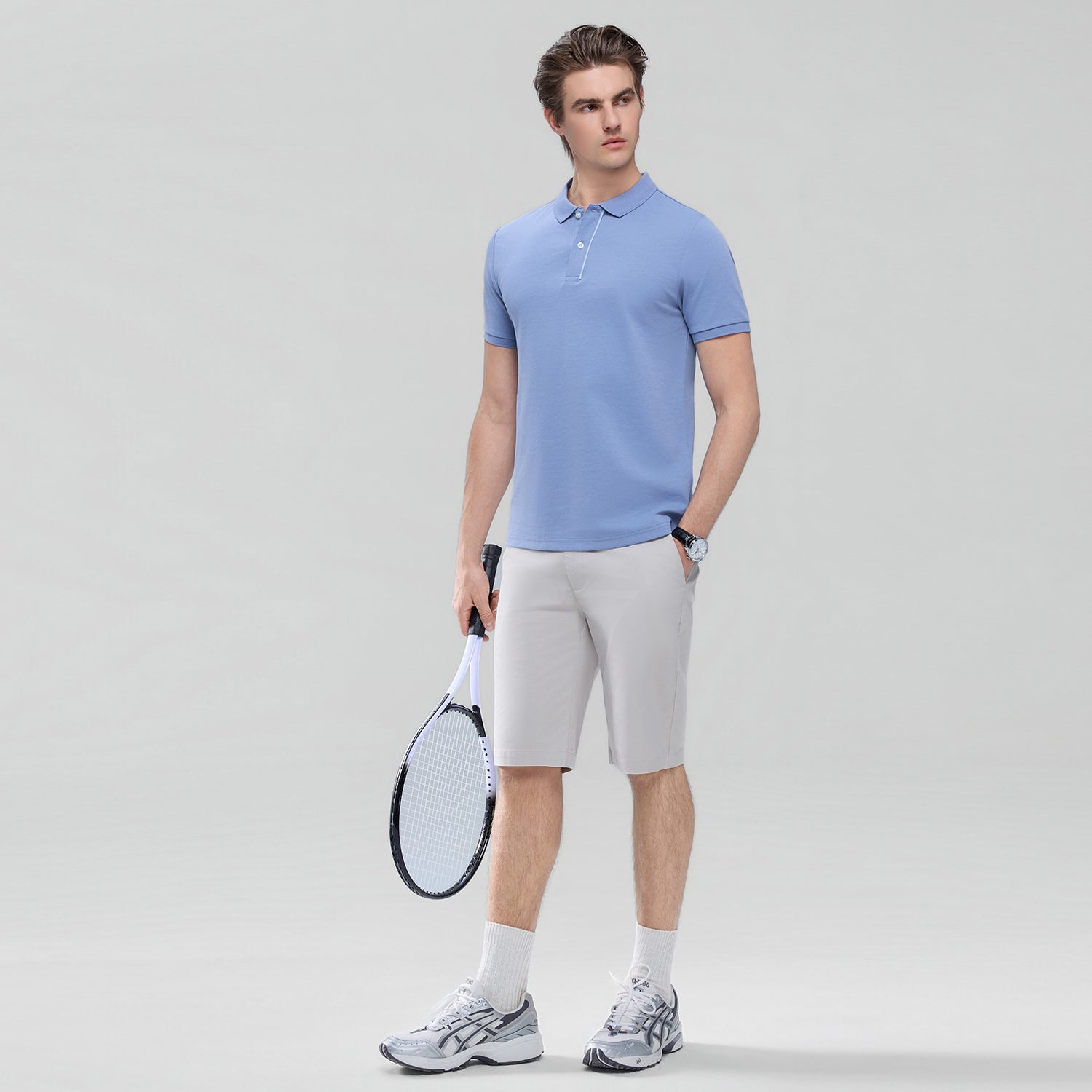 Men Slim Cotton Nylon Pique Polo